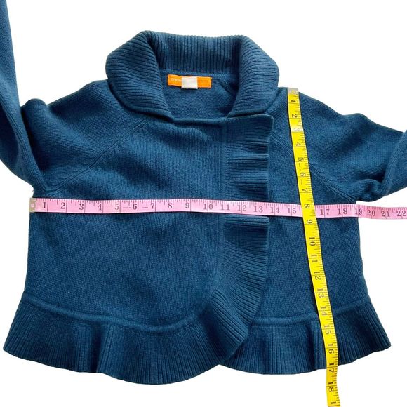 Cynthia Steffe Women 100% Cashmere Ruffle Trim Crop Cardigan Sweater Drk Teal, M - Picture 14 of 15